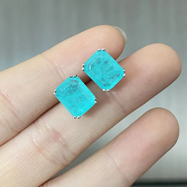 

New style 925 Sterling Silver Paraiba Tourmaline Gemstone Birthstone Ear Studs Earrings for women