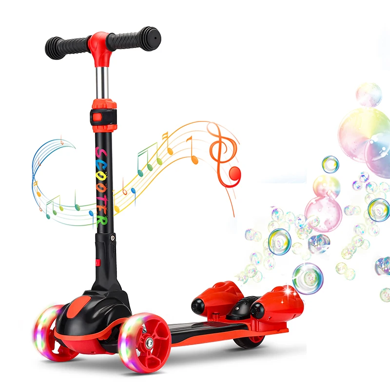 

2021 hot sell china manufacturer folding adjustable 3 wheels kids scooter electric spray bubble children scooters for sale