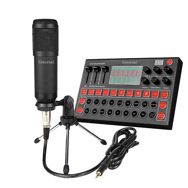 

ALL-IN-ONE Podcast Equipment Bundle Microphone Audio Sound Card with Mixer for PC Gaming Studio Recording Vlog Live Streaming