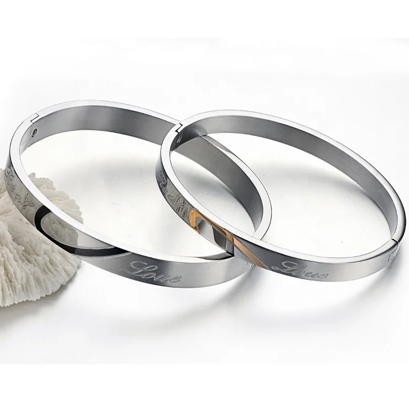 

Creative Puzzle Heart Bangles Fashion Titanium Steel Couple Bangles, Silver