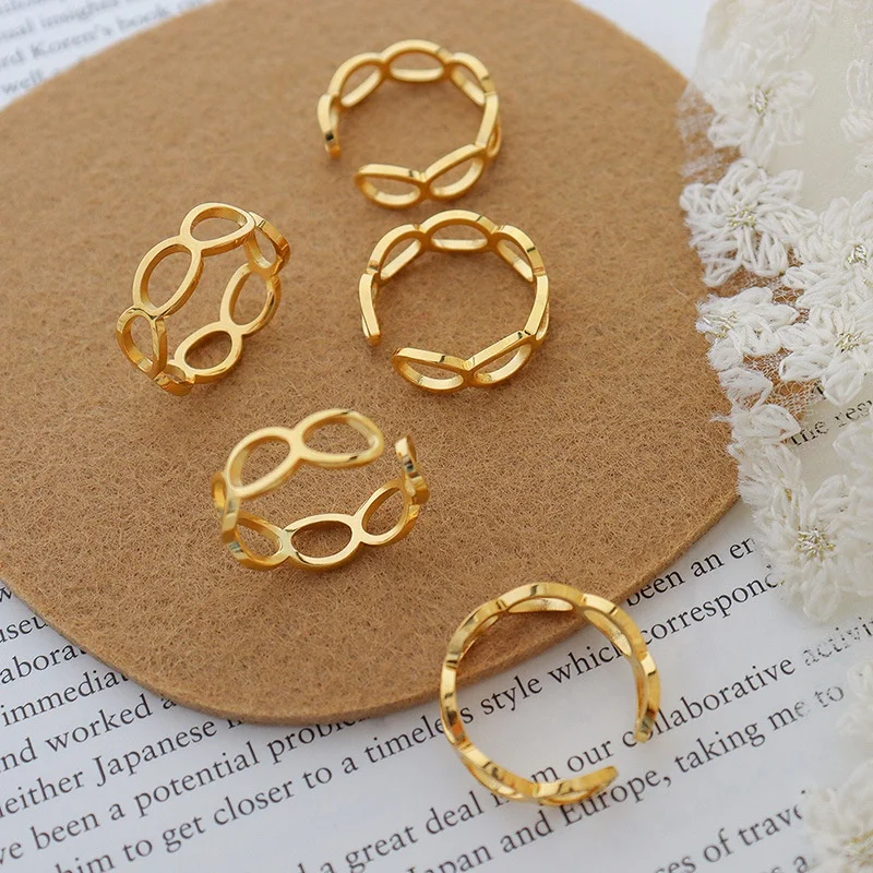 

trendy hollow stainless steel rings gold 18k