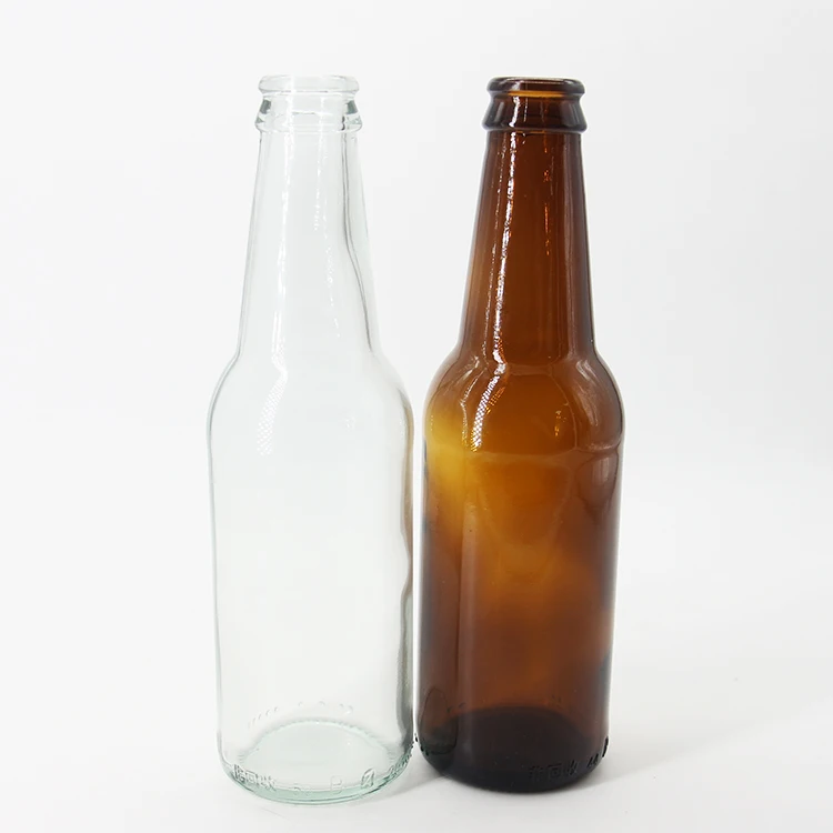 

Hot Sell Amber And Clear 330ml Empty Glass Beer Bottle With Metal Crown Cap