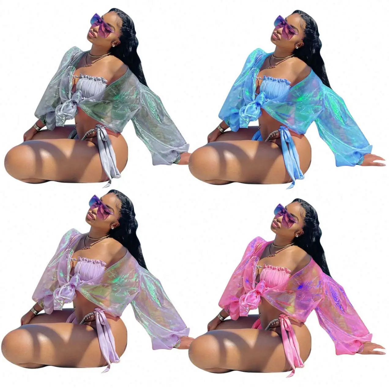 

AVRIL Best Seller New Arrival 2021 Sexy Candy Color Hawaiian Long Sleeve Tops Ladies Blouses