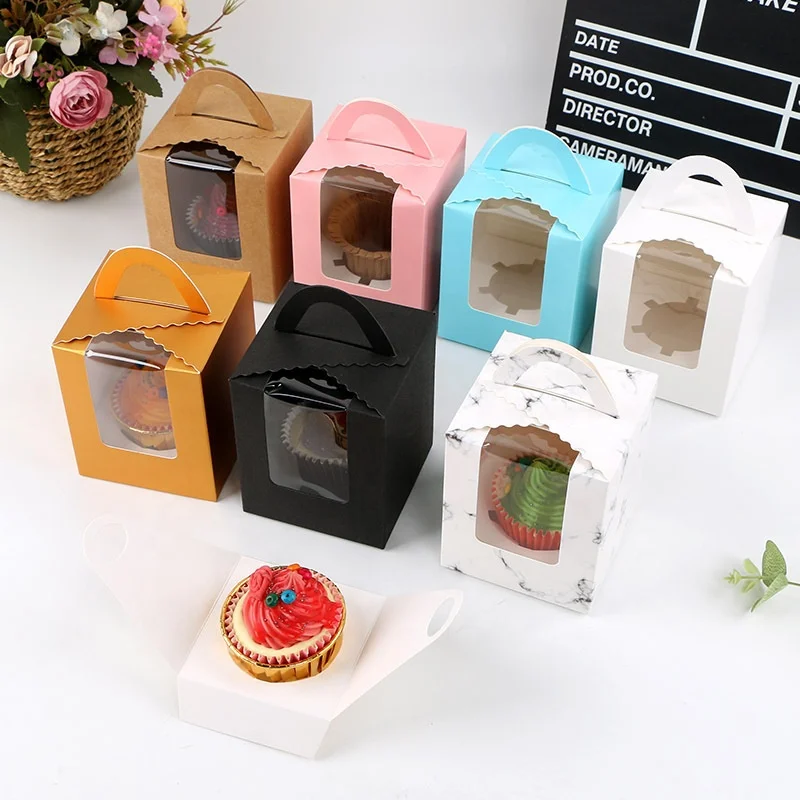 

Wholesale Takeaway Transparent Cake Paper Gift Box Single Cupcake boxes with Window