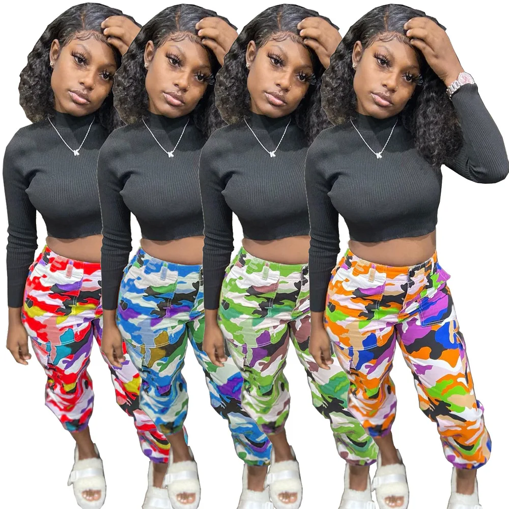 

2020 Hot Winter Women Jogger Pants Camo Print Colors Cargo Pants Women's Trousers And Pants For Ladies