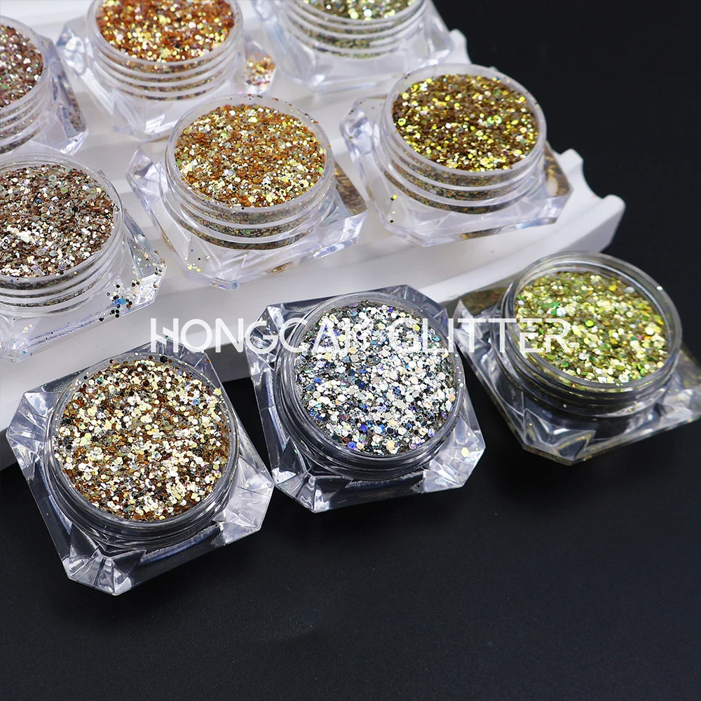 Golden Bulk Glitter Wholesale Polyester Fine Mix Holographic Glitters Powder for Party Holiday Dec