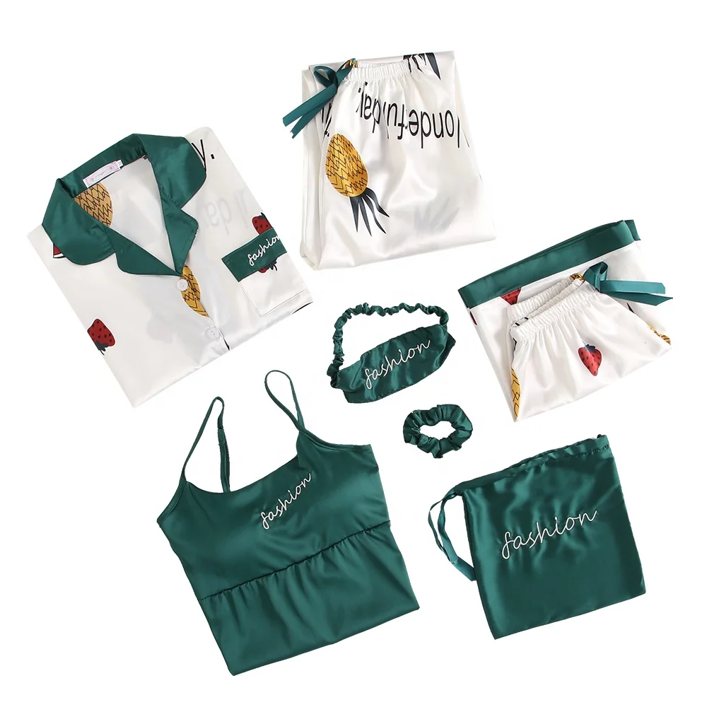 

7 pieces home clothes for woman sleepwear silk pyjamas set for women pajamas high quality M-XL