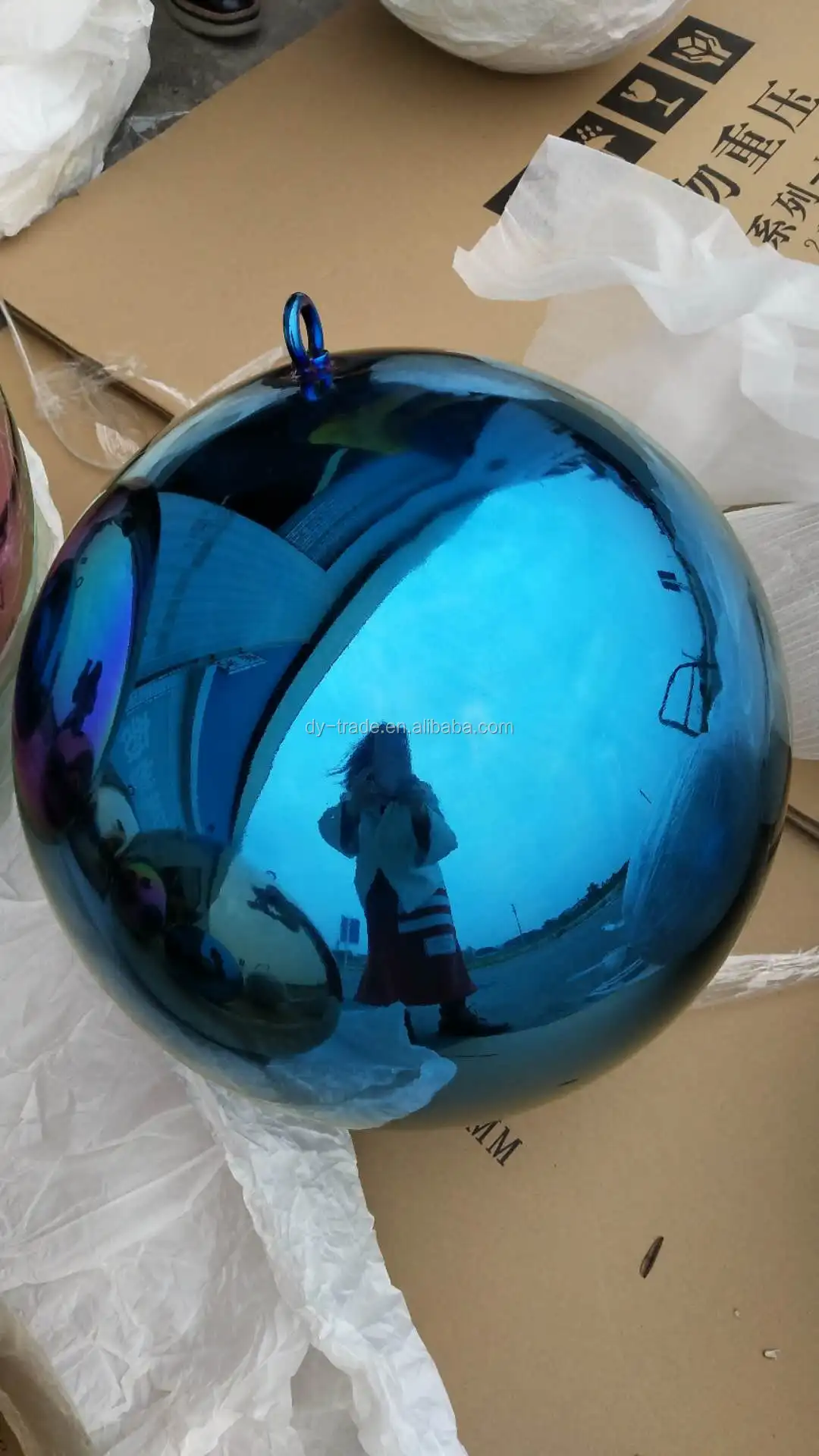 300mm Blue Color Metal Baubles Stainless Steel Christmas Balls