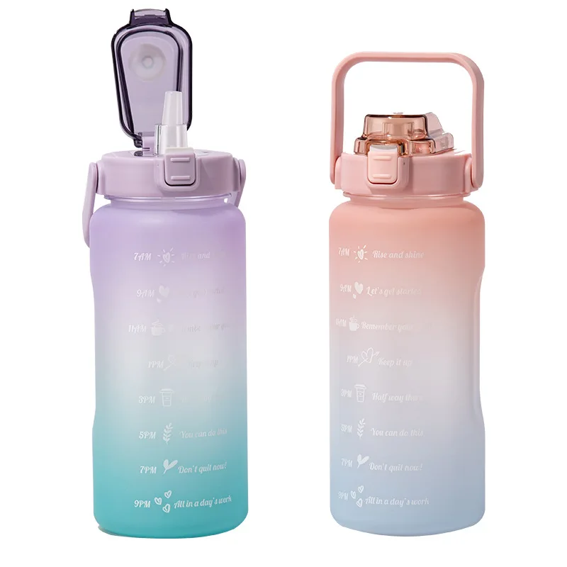 

64oz 2000ml Large Water Time Marker Portable Leakproof BPA Free Non-Toxic Sports Drinking Bottle with Straw
