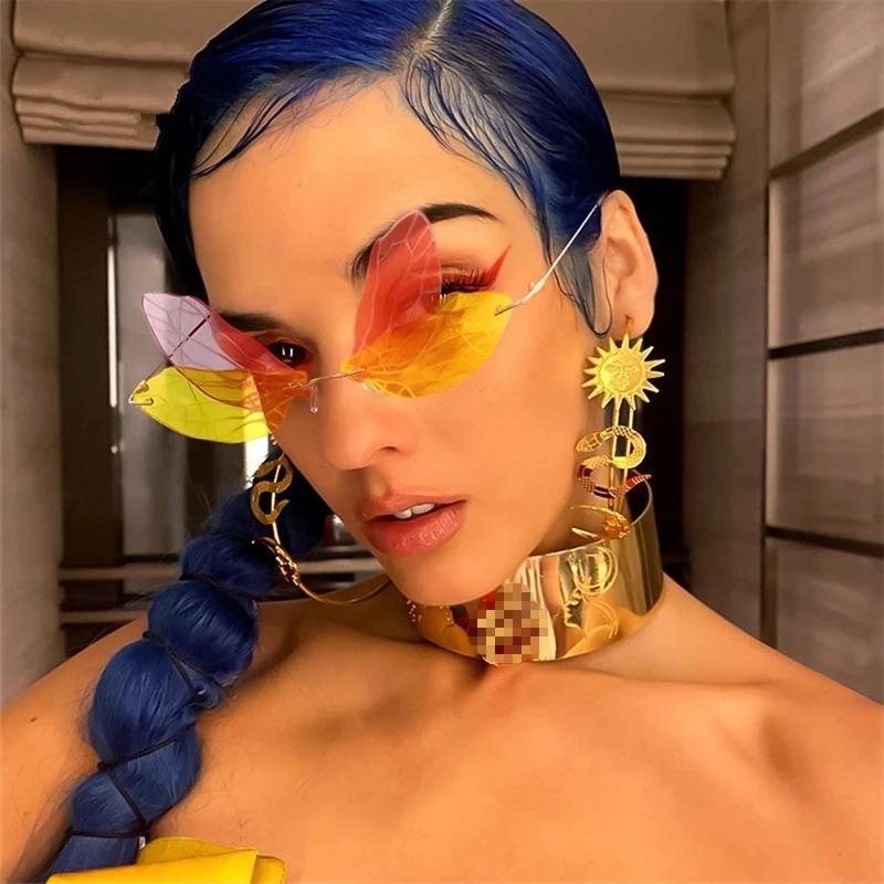 

2021 Trendy Butterfly Wings Rimless Sunglasses Women