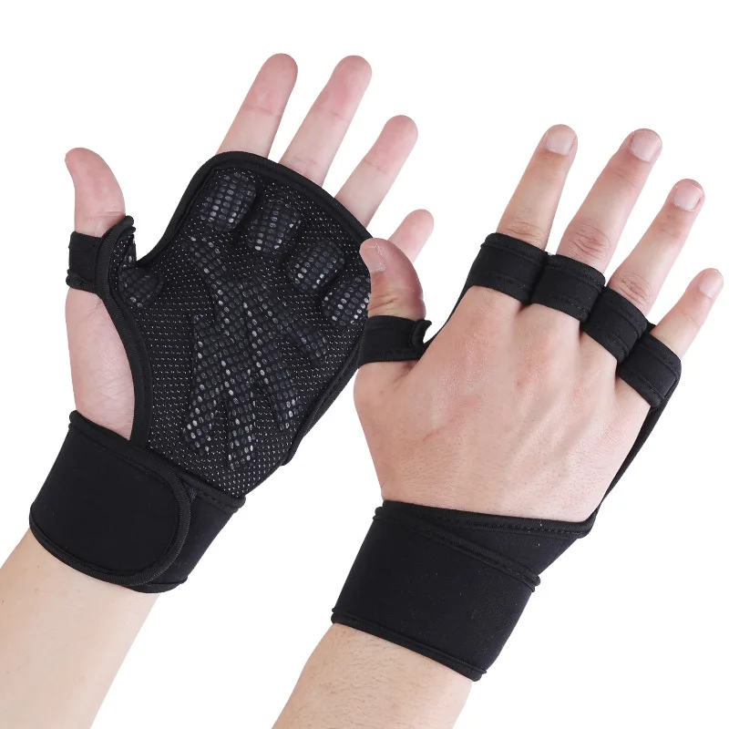 

customized Sports gym weightlifting hard pull gloves diving material silicone antiskid bicycle hand guard, Black