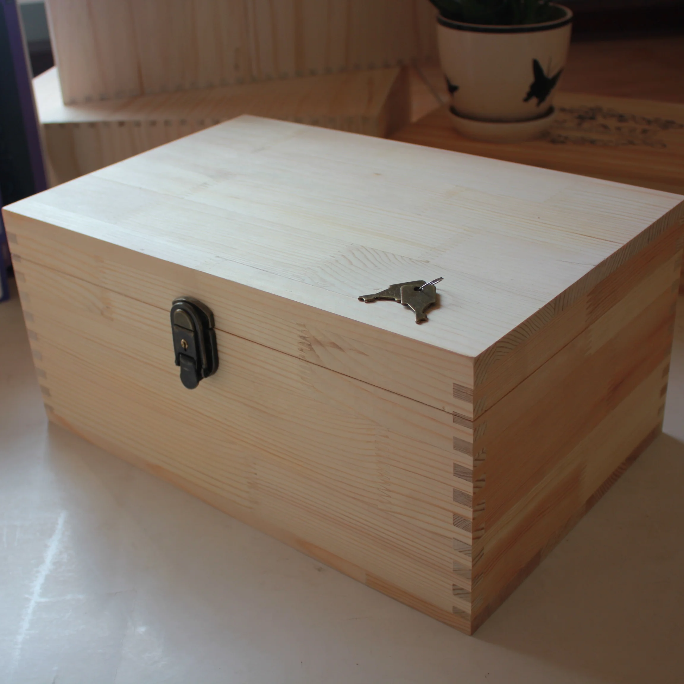 Diy Large Unfinished Wood Box With Hinged Lid And Front Clasp For Arts