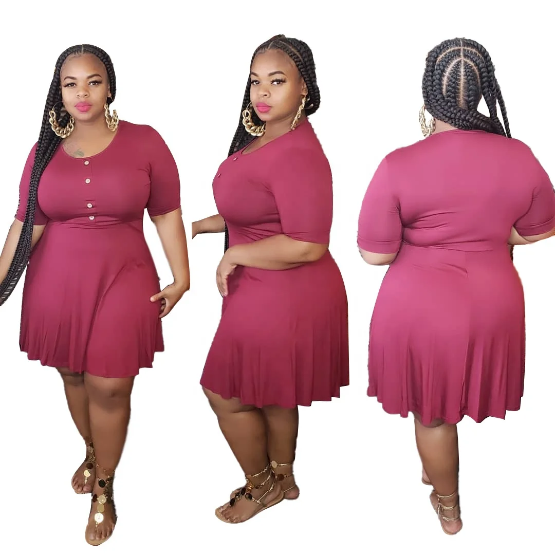 

2021 Summer Fat Women's Clothes Loose Solid Color Fat Lady Dress Plus Size Women Pullover Dress