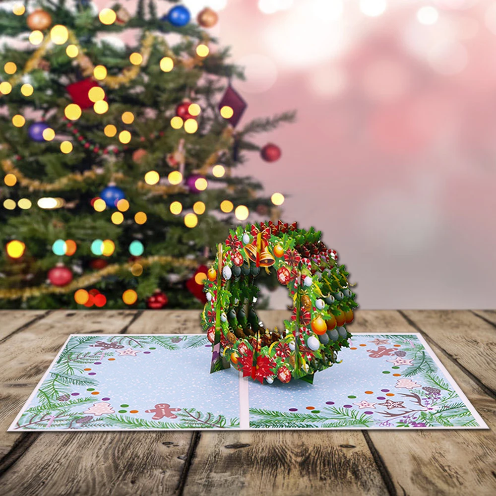 2020 Handmade Paper Craft 3d Pop Up Christmas Wreath Card