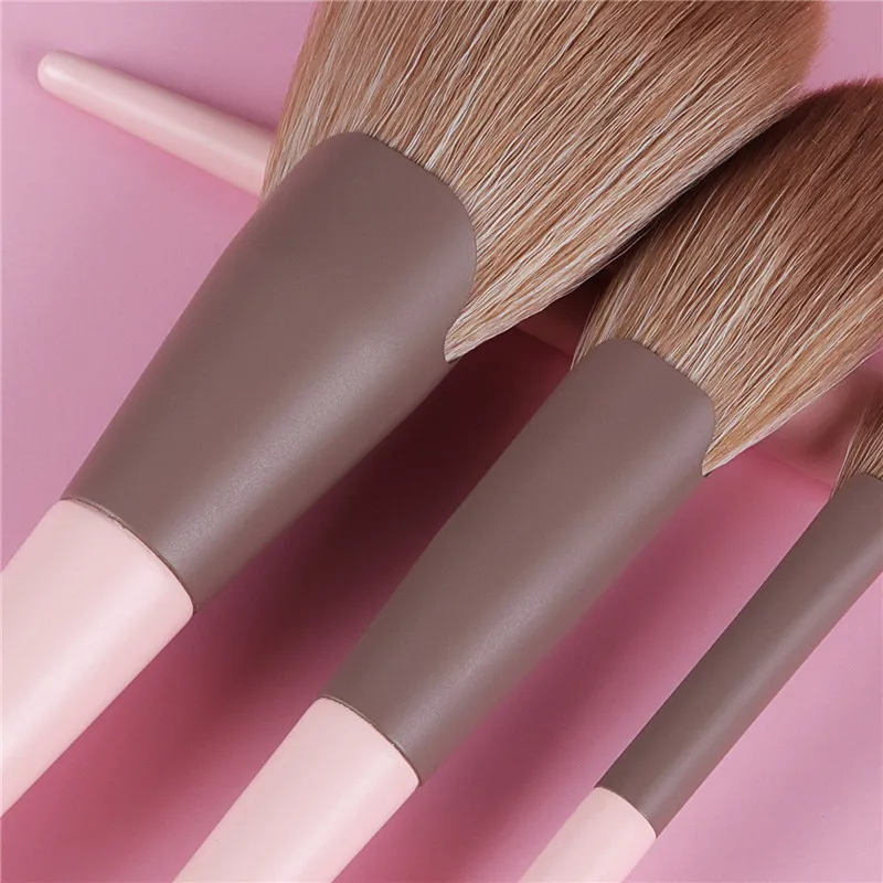 

Ouyou 11pcs/set Low MOQ private label wood handle vegan make up brushes makeup with bag maquillaje