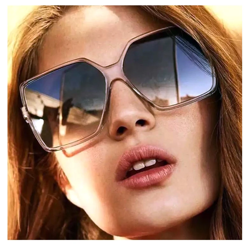

2021 New Eyewear Fashion Gradient Sun glasses Big Frame UV400 Trendy Square Oversized Women's Sunglasses