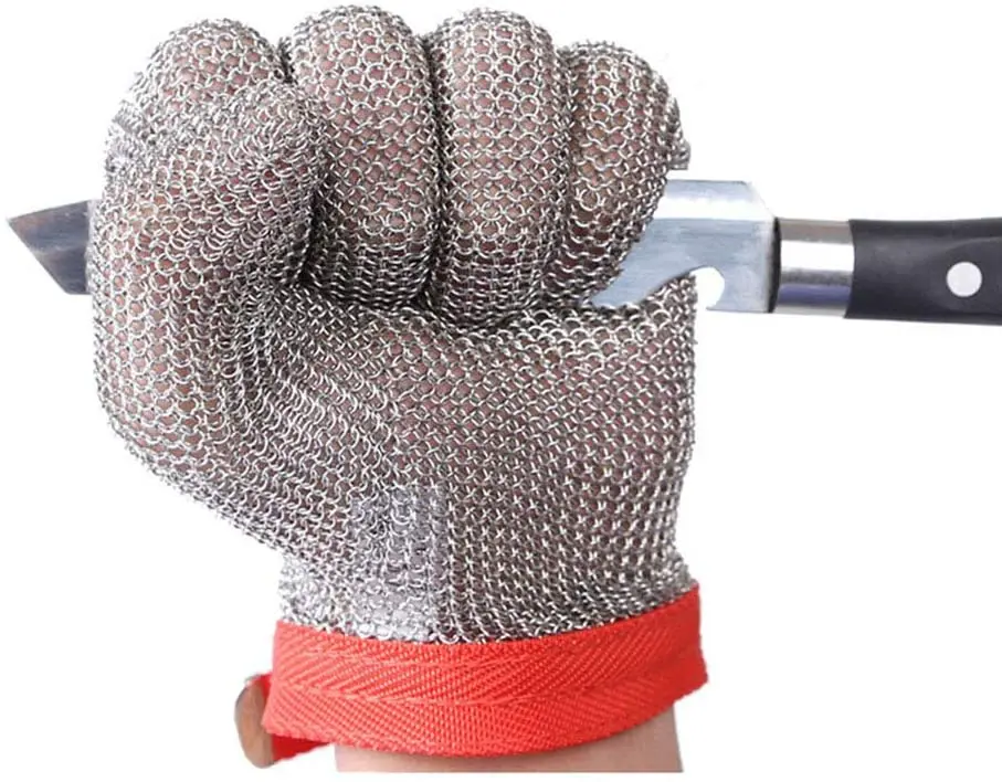 

Level 5 Five Finger Anti cutting butcher stainless steel mesh gloves for Slaughter Glass Processing Logging Worker