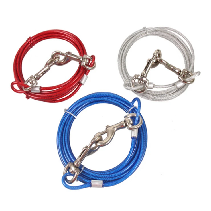 

Pet Double Heads Steel Wire Tieout Leash Chew Resistant Dogs Metal Leash Tie Out Cable leash for Dogs Camping Outdoor Yard, 3 colors