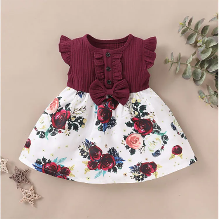 

fashion floral Princess Girl Dress Toddler Baby Girls Clothes Bow Dress short Sleeve Party Tutu Dress Clothes, As image shown