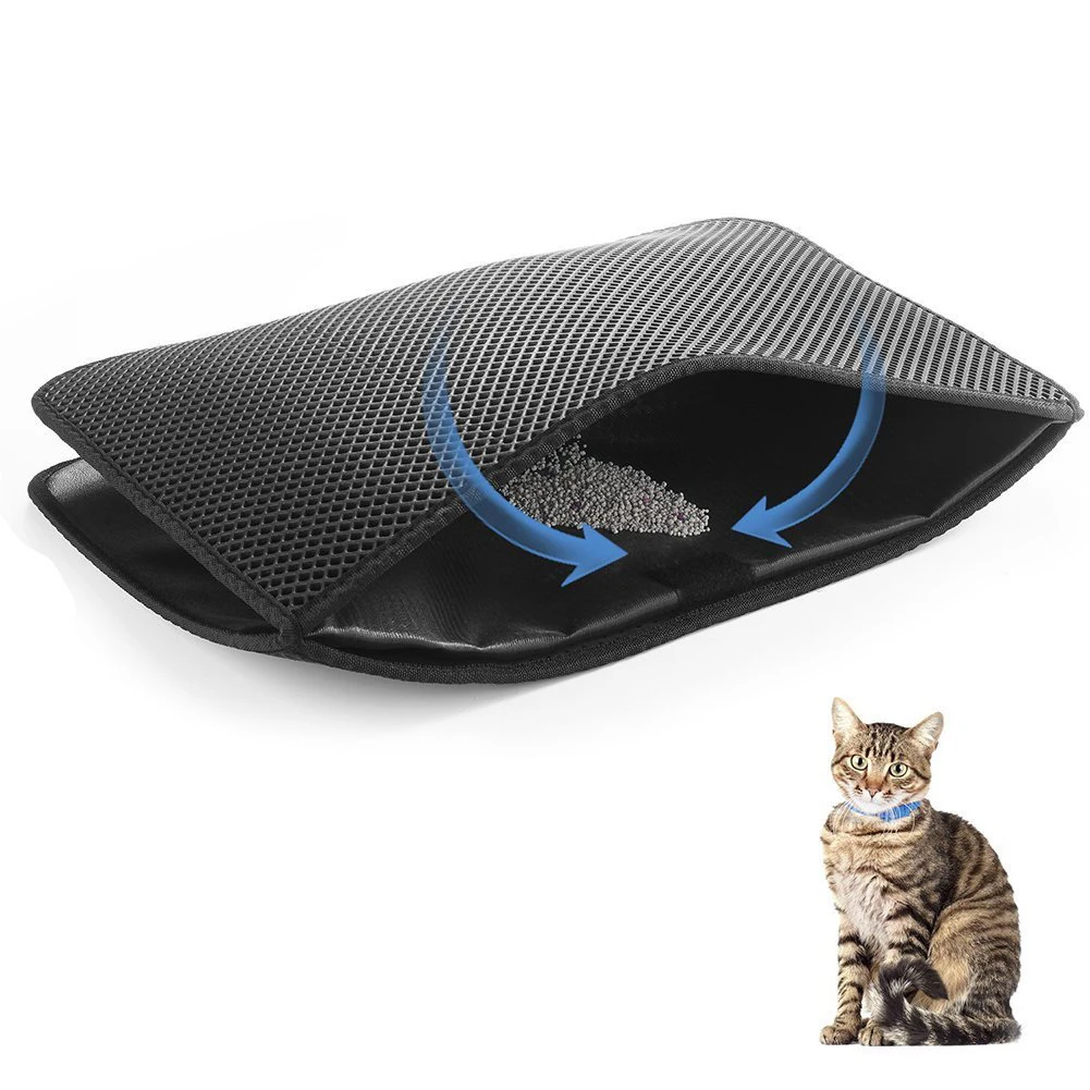 

Foldable Double Layer Waterproof Non Slip Eco Friendly Honeycomb Design Cat Litter Box Mat EVA Pet Cat Litter Mat, Black, gray