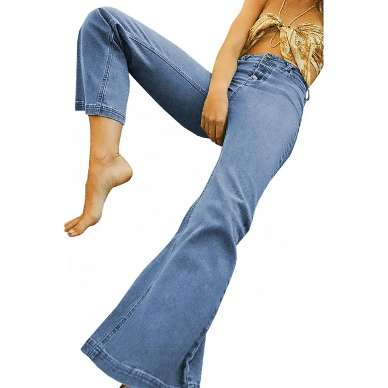 

New Design Jeans Sky Blue High Waist Flared pants For Women