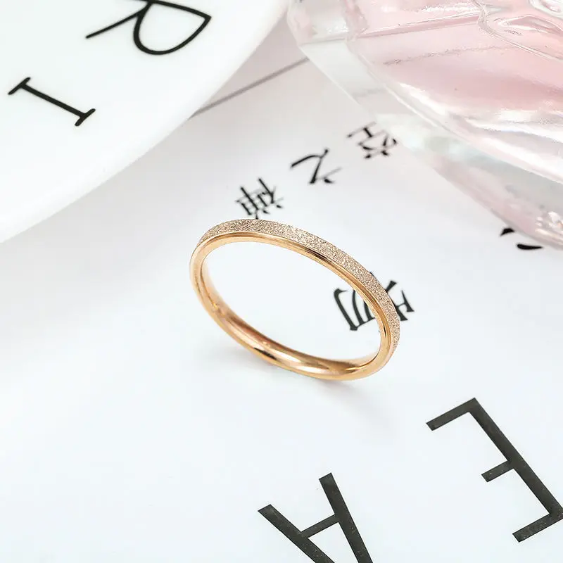 

Super Fine Double Step Frosted Student Ring Female Sanded Titanium Steel Rose Gold Couple Ring rings jewelry women