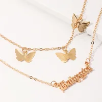 

Wholesale fashion custom babygirl letter choker jewelry multi-layer gold butterfly necklace