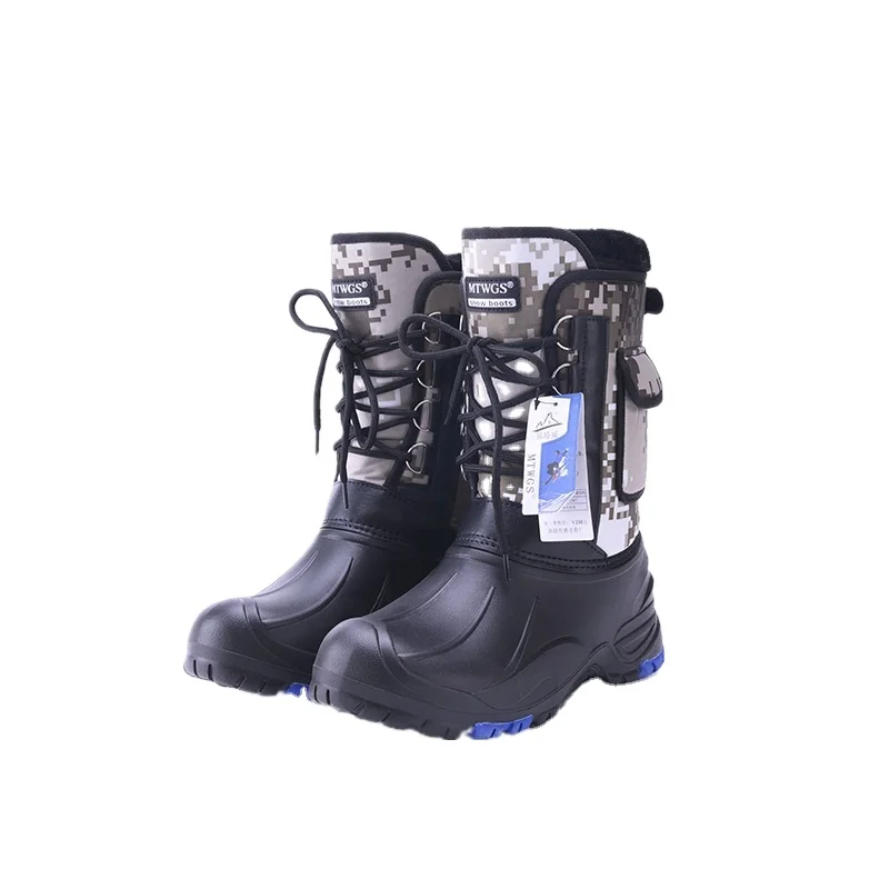 

2020 Luxury Round Snow Boot Snow Boots Warm Waterproof For Men No-Slip work boots with snail for fishing, Black brown