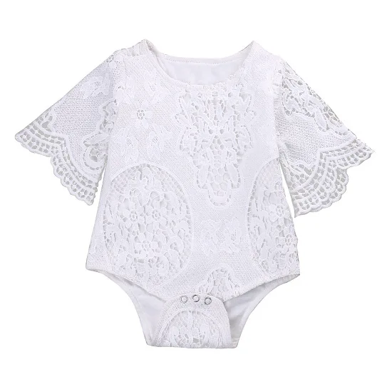 

Hot Sale Baby Girls White Ruffles Sleeve Romper Clothes Infant Lace Jumpsuit
