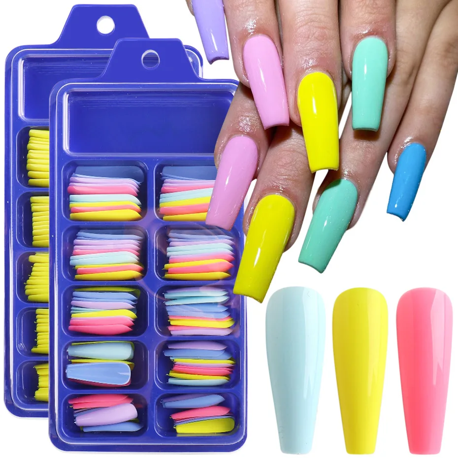

New Beauty Blue Case Full Stickers Wear Long Ballet Tip Patch Solid Color Colorful T-Shaped Nail
