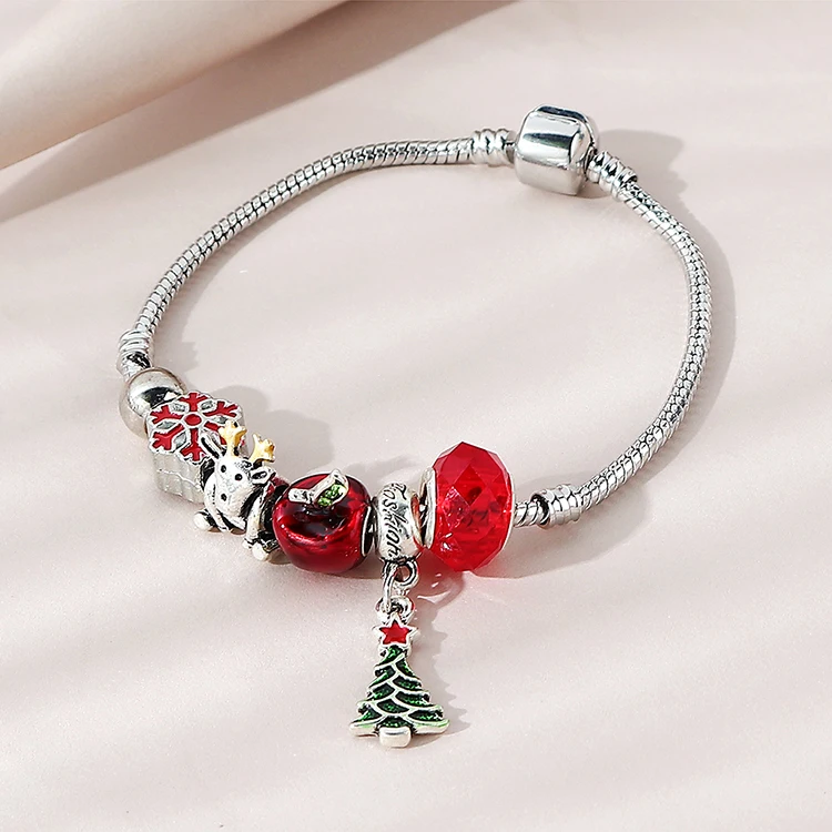 

Best Selling Red Glass Bead Charms Bracelet Color Rhinestone Crystal Christmas Tree Drop Charm Bracelet For Christmas, Picture color