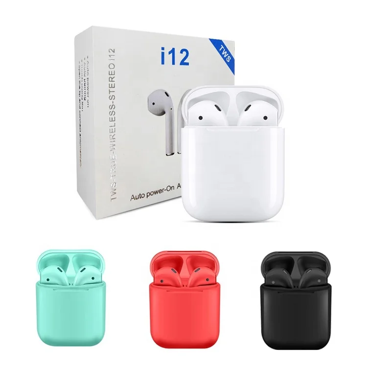 

2021 Hot selling Multicolor TWS 5.0 i12 Wireless Earbuds Luxury Earphones Waterproof Sport Headphone Memory with Charger Box