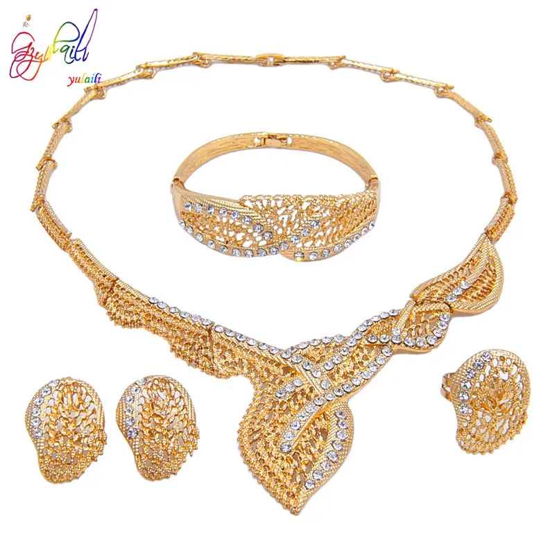 

High Quality Long Chain Jewelry set Bridal Dubai bulk costume jewelry, Silver/gold