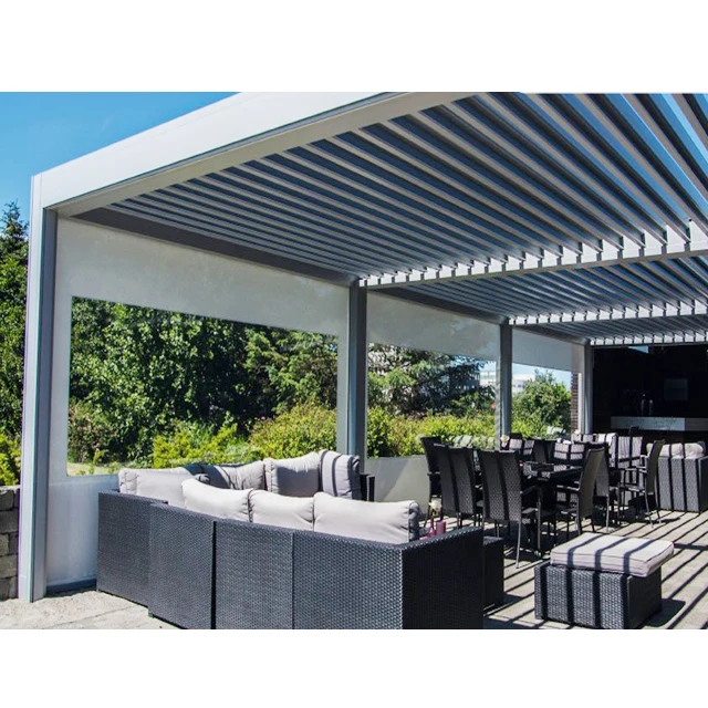 

Motorized waterproof pergola shade roof Horizontal louvered system outdoor aluminium louver