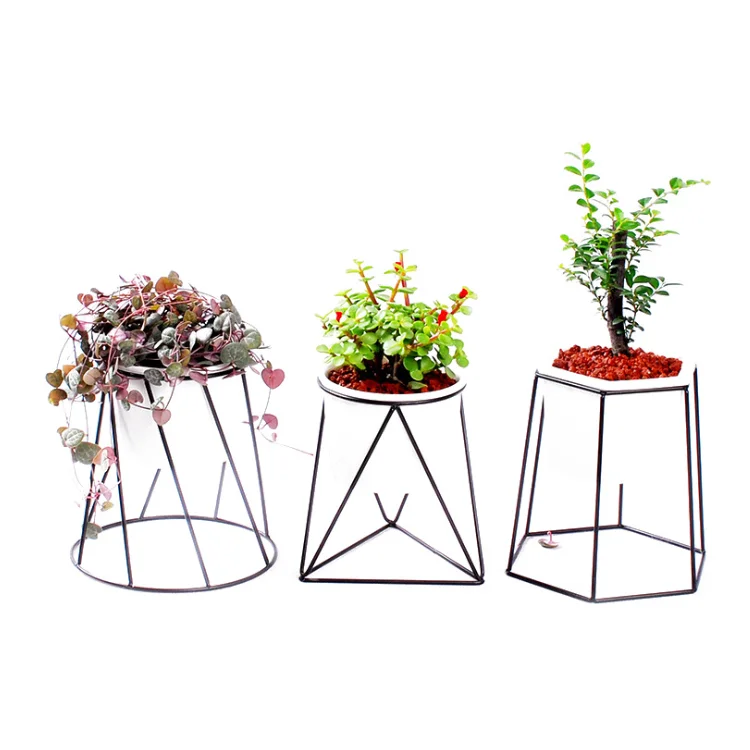 

AAA355 European Style Modern Flowerpot Metallic Shelf Indoor Home Decor Flower Pot Ceramic Office Desk Plant Flower Pots, 6 colors