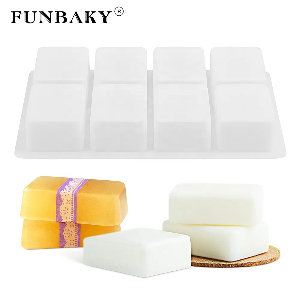 

FUNBAKY JSC3300 Durable 8 cavity large volume rectangle shape body soap scented candle silicone mold handcraft making tools, Customized color