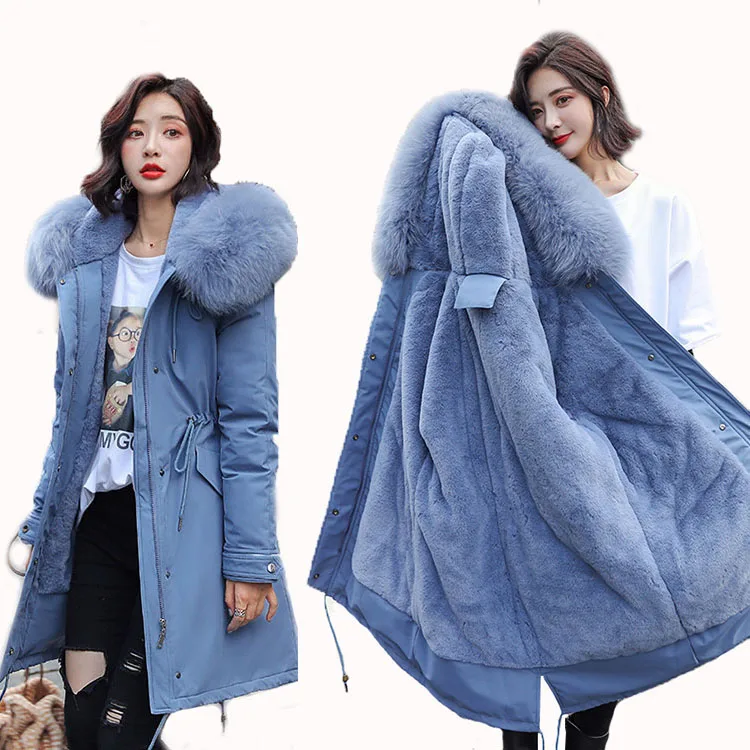 

2019 New Arrivals Winter Waterproof Women Plus Size Long Coat Big Fur Hooded Parka Coats, Beige, blue, green, pink