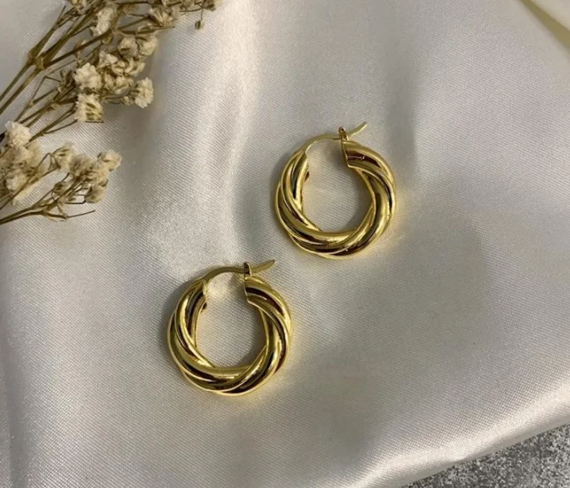 

Fashion 18K Gold Plated Stainless Steel Jewelry Hypoallergenic Gold Huggie Hoops Women Twist Hoop Earrings