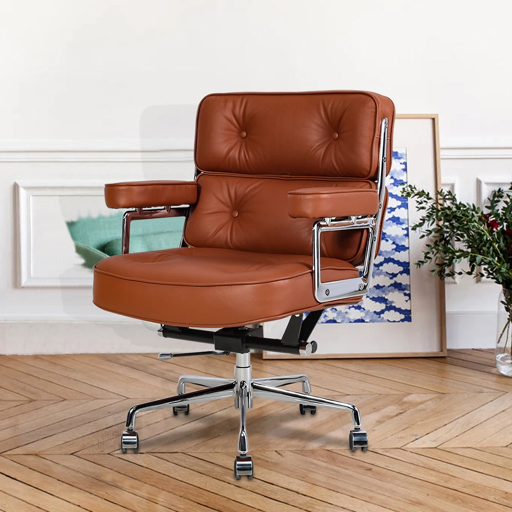 

Brown Genuine Leather Executive /Manager/Boss Chair In Office Room /Aluminum Frame With Alloy Base