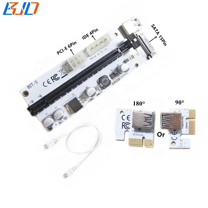 

Newest 6pin 4Pin SATA PCIE PCI-E 1x to 16x Extender riser card for Graphics Card GPU Rig Mining in stock, White