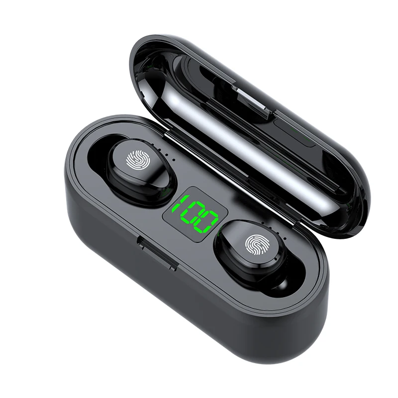 

Top Selling Waterproof BT5.0 LED Touch Memory Match Blue tooth Earbuds Bass Charging Case F9 4 EN 1 Speaker TWS F9 2021, Black