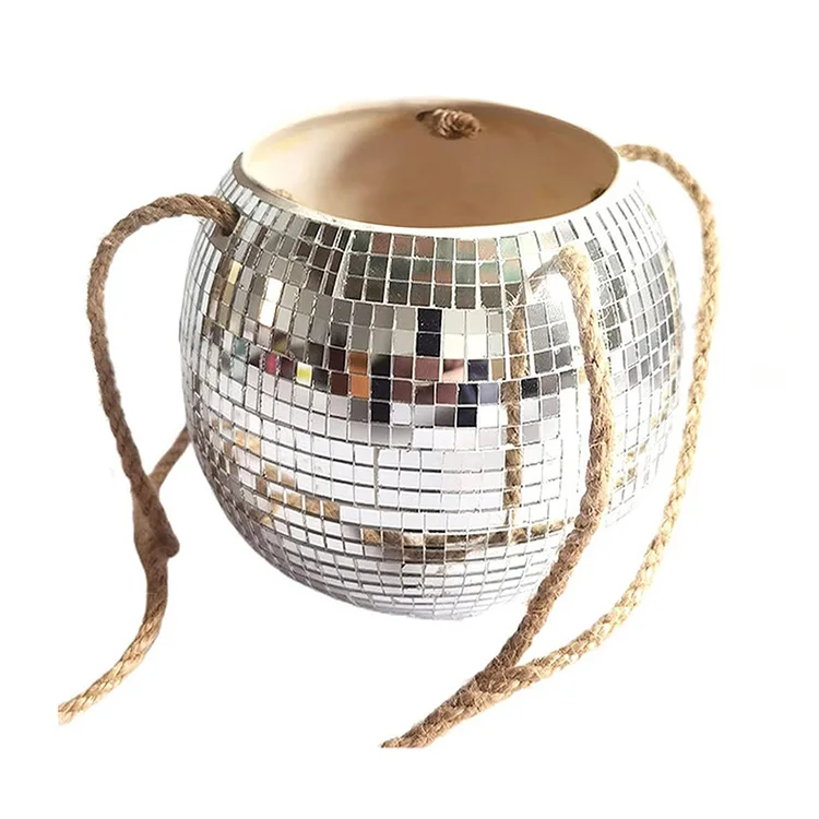 

Wholesale Disco mirror ball planter pot Includes DIY Macrame Cotton Rope,Self Watering Hanging Planter,Unique and Shining Gift, As shown