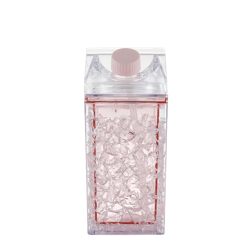 

400ml Summer Plastic Ice Cup Square Water Bottles Milk Carton, Blue,pink,green