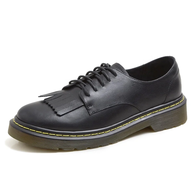 

Comfortable Genuine Leather Round head Lace Up Low Heel ladies Casual Shoes Women Oxford Shoe With Tassel Decor