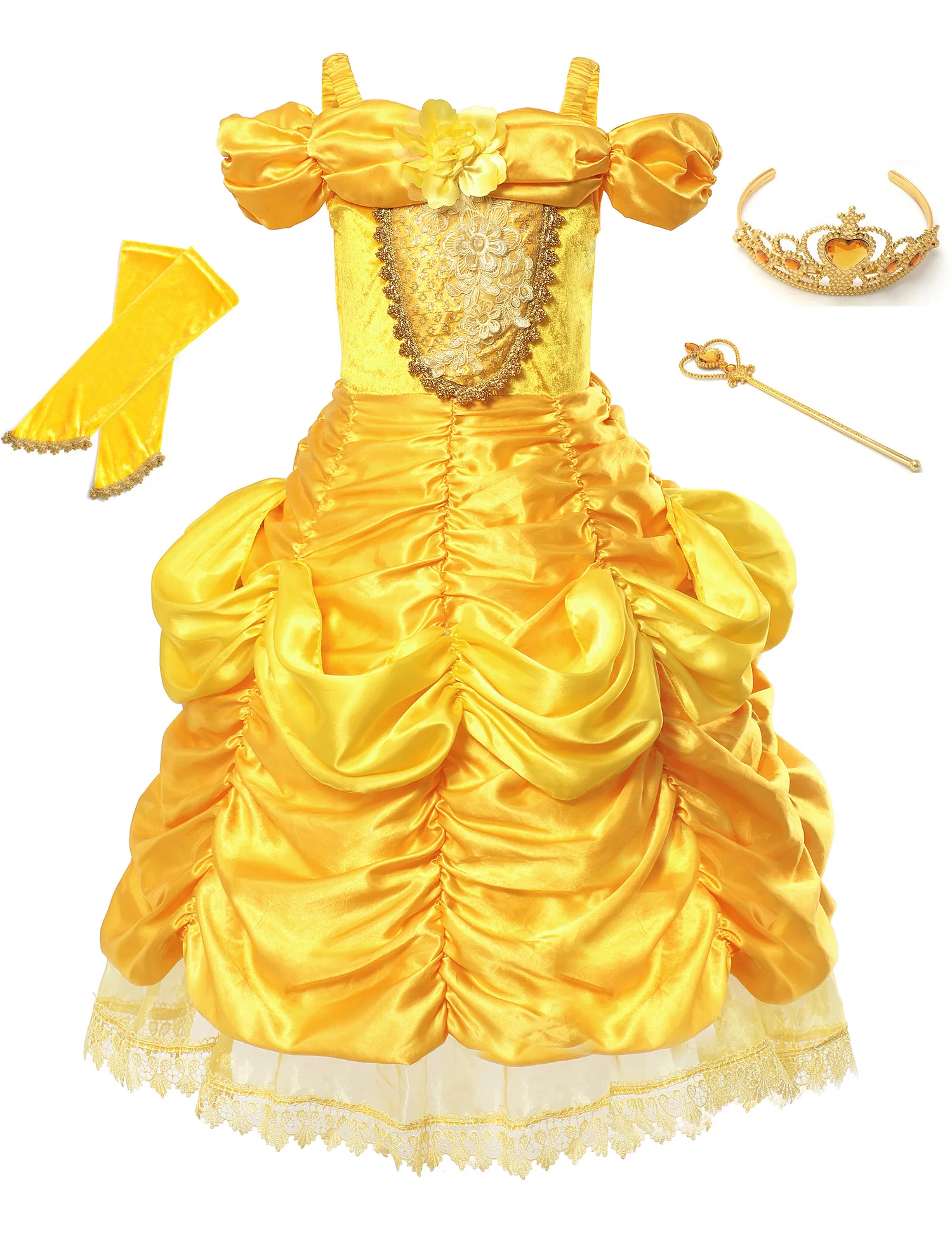 

Girl Beauty and the Beast Princess Belle Halloween Costume Girls Model Show Photography Dress Kid Summer Cosplay Party Clothes, Yellow