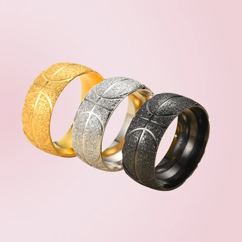 

New Design Hot Sale Stainless Steel Basketball Stripe Matte Rings Titanium Steel Stripe Matte Rings For Men, Colors