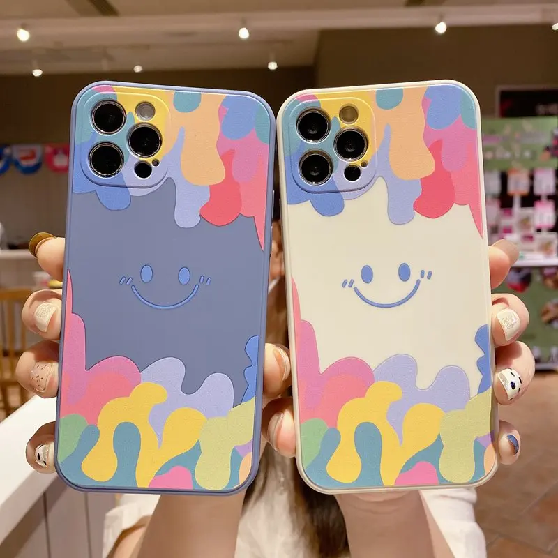 

Smile Side Print TPU Cases For iPhone 12 11 Pro Max 7 8 Plus SE2 X XR XS Max Fashion Side Smiling Face Clear Soft TPU Phone Case, 5 colors