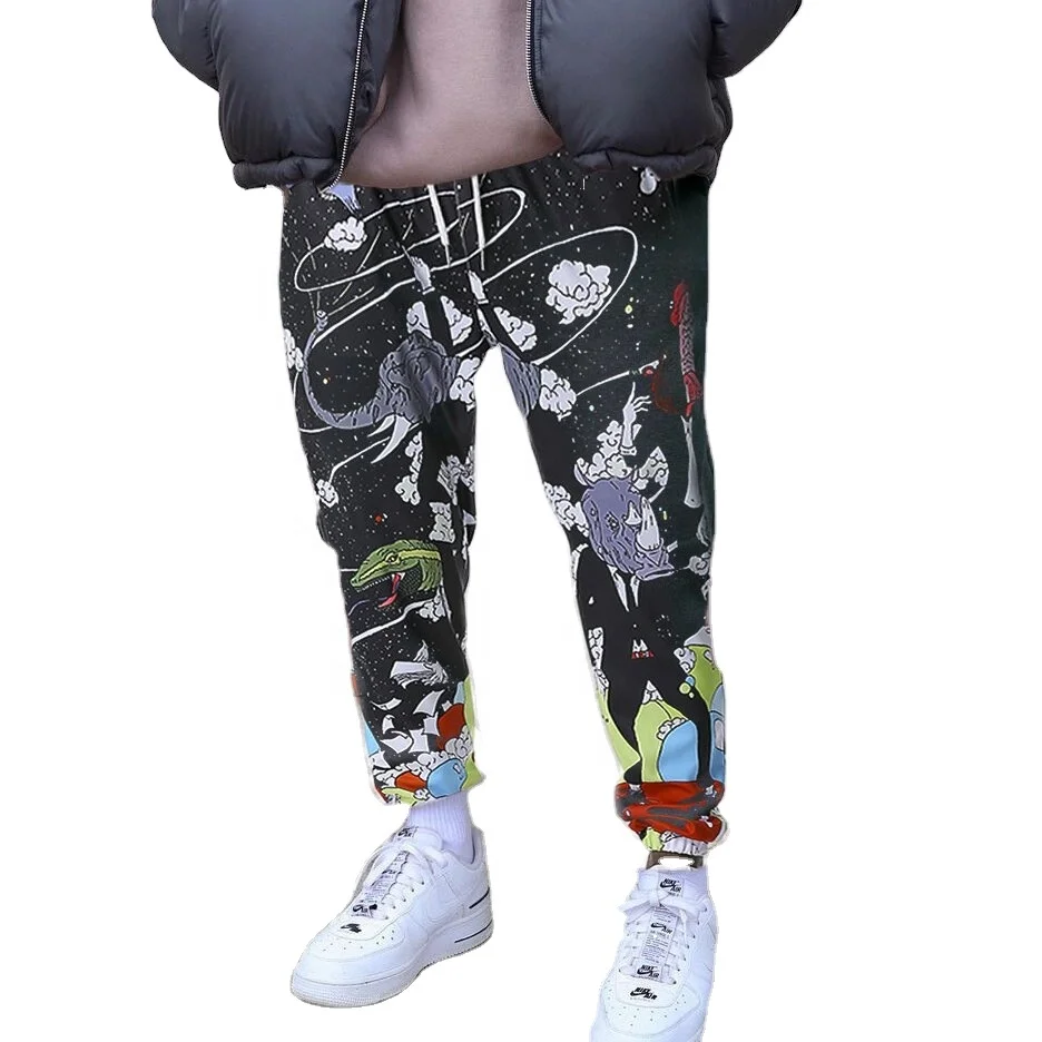 

2021 New Sport Fit Hip Hop Casual Pants Sports Running Small Feet Cartoon Print Street Style Pants Outfit for Men