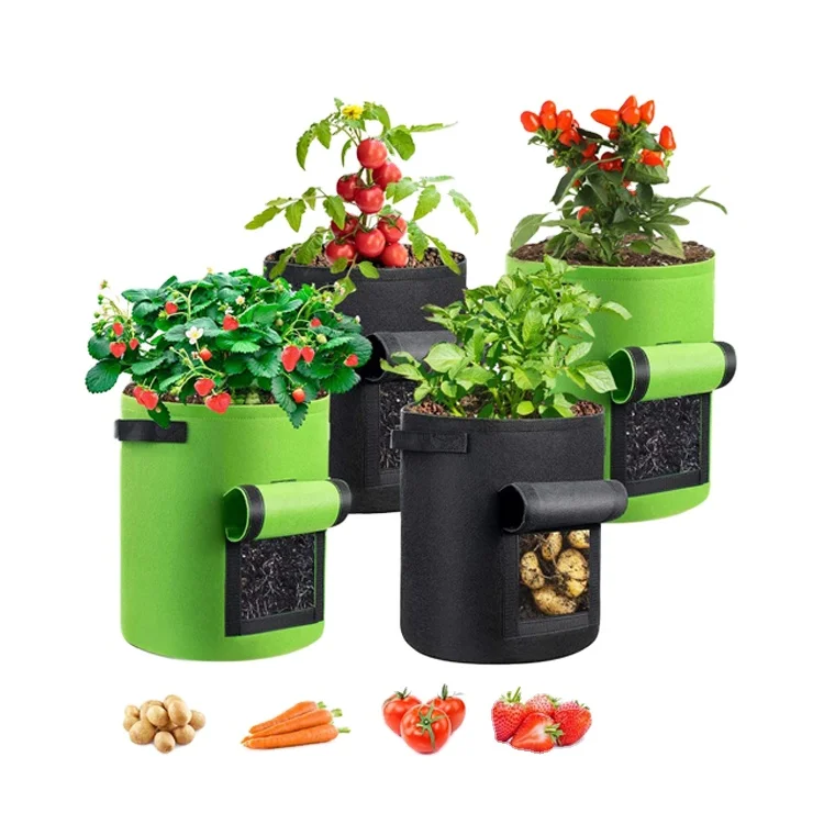 

Growing Vegetables Fruits Flower Herbs Window Fabric Containers Pots 4 Gallon 7 Gallon 10 Gallon Gardening Pouch Potato Grow Bag, 4 colors