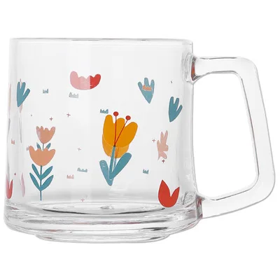 

Korean style printed tulip daisy strawberry hand-painted flowers household glass water cup, As shown